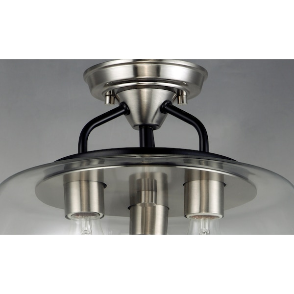 Goblet 3-Light 13.5 Wide Black / Satin Nickel Semi-Flush Mount Light